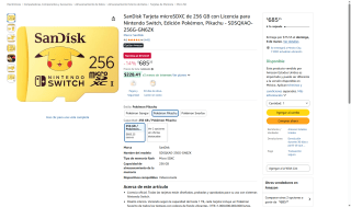 MicroSDXC 256GB Pokémon Pikachu por $685 | Amazon