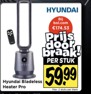 Hyundai Electronics – Bladeless heater PRO voor €59,99 bij Vomar