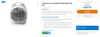 Calefactor con Ventilador RCA RC-A01 por $168 | Oferta Chedraui