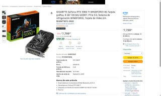 Tarjeta Gigabyte RTX 5060 Ti Windforce 8G por $7,799 | Amazon