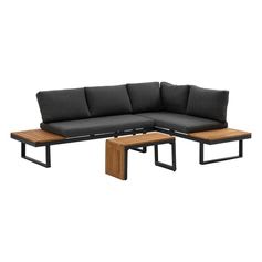 Salon de jardin 4 places modulable aluminium et acacia anthracite à 349,99€