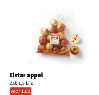 Elstar appel Zak 1,5 kilo voor €1 bij de Jumbo