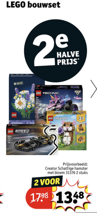 Alle Lego de 2de voor de halve prijs bij Kruidvat