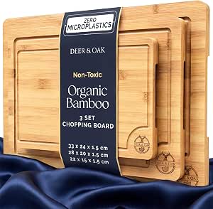 Deer & Oak 3-Piece Bamboo Chopping Board Set, Pre-Oiled Wooden Chopping Boards 33x24