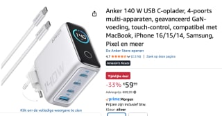 Anker USB 3-USB-C Snellader 140W + Kabel Zilver voor €59,99 bij Amazon