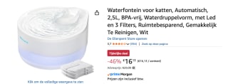 Waterfontein voor katten, automatisch, 2,5 l voor €16,13 bij Amazon