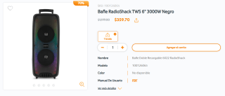 Bafle RadioShack TWS 6" 3000W por $360 | RadioShack
