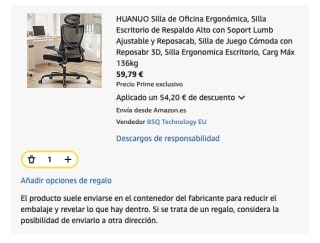 Silla de Oficina Ergonómica con Soporte Lumbar Ajustable y Reposacabezas por 59.79€