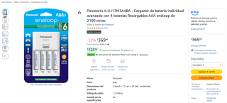 Cargador Panasonic K-KJ17M3A4BA con 4 pilas AAA eneloop por $369 en Amazon