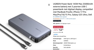 UGREEN Power Bank 145W Max 25000mAh voor €54,38 bij Amazon