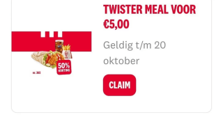 Twister Meal voor €5 bij KFC