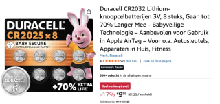 DURACELL 2025 Lithium-knoopcelbatterijen 3V (8 stuks) voor €9,99 bij Amazon