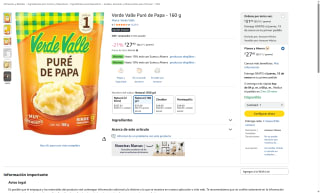 Puré de Papa Verde Valle 160g por $28 | Amazon