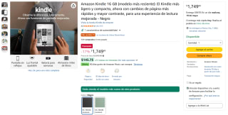 Amazon Kindle 16GB por $1,749 | Oferta Amazon