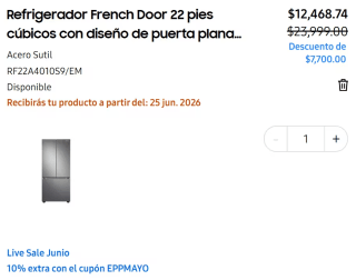 Refrigerador French Door Samsung 22 pies por $12,468 | Santander