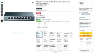 Switch TP-Link TL-SG108 8 puertos por $356 | Oferta Amazon