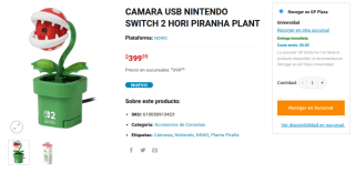 Cámara USB Nintendo Switch 2 HORI Piranha Plant por $400 en Gameplanet