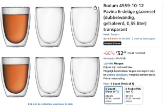 Bodum set van 6 dubbelwandige glazen 35cl voor €32,49 bij Amazon