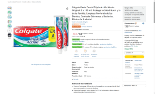 Pasta Dental Colgate Triple Acción 2x115ml por $28 | Oferta Amazon