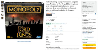Monopoly Señor de los Anillos Edición Exclusiva por $649 | Amazon