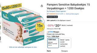 Pampers Sensitive Billendoekjes - 15 Pakken - 1200 babydoekjes voor €20,26