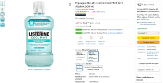 Enjuague Bucal Listerine Cool Mint Zero Alcohol 500ml por $62 | Amazon