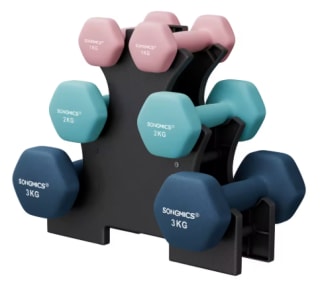 SONGMICS Juego de Mancuernas Hexagonales con Soporte por 24.38€