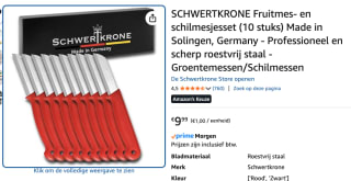 Fruitmes- en schilmesjesset Professionele kwaliteit 10 stuks voor €9,99 bij Amazon