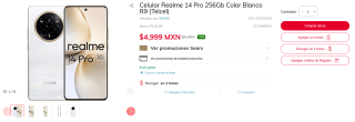 Realme 14 Pro 5G 256GB por $4,999 | Oferta Sears