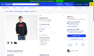 Sudadera Levi's Negro por $389 | Oferta Coppel