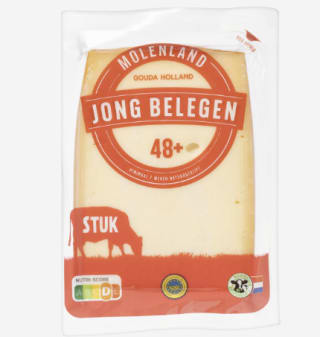 MOLENLAND Goudse kaas 48+ stuk jong belegen voor €6,49 bij de Aldi