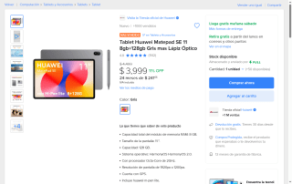 Tablet Huawei 11 8GB 128GB en $3,999 | Oferta Mercado Libre