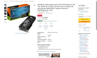 GIGABYTE RTX 5070 12GB GDDR7 en $12,759 | Oferta Amazon