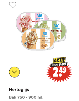 Alle Hertog ijs voor €2,49 bij Dirk