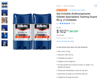 Gel Invisible Gillette 82g x2 por $103 | Ahorro Mercado Libre