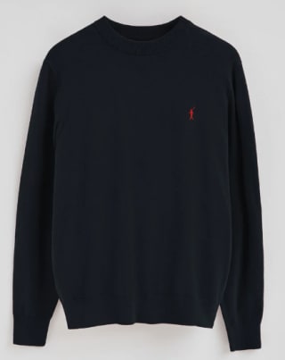 Marineblauwe trui van wolmix met geborduurd Rigby Go-logo voor €34,99 bij Polo Club