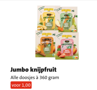 Jumbo Knijpfruit 4 x 90 gram voor €1