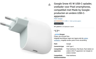 Google USB-C Snellader 45W Wit voor €16,50 bij Amazon