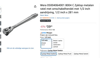 Wera 8004 C Zyklop Metal-ratel voor €39,99 bij Amazon