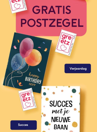Gratis postzegel bij je kaart bij Greetz