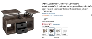 VASAGLE salontafe voor €58,29 bij Amazon