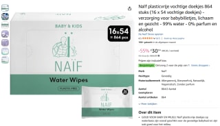 Naïf plasticvrije vochtige doekjes 864 (16x 54) stuks voor €30,14 bij Amazon