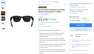 Gafas Ray-Ban Meta Wayfarer Negro por $4,276 | Mercado Libre (Santander MSI)