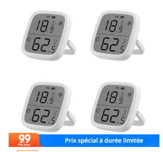 Lot de 4 capteurs intelligents de température et d'humidité LCD à 32,56€