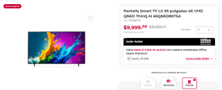 Smart TV LG 65" 4K UHD QNED ThinQ AI por $9,999 | Office Depot