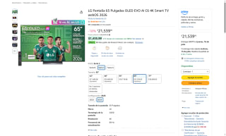 LG Pantalla 65 OLED EVO AI C6 4K por $21,540 | Amazon