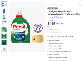 Detergente Persil 4.65L por $145 | Mercado Libre