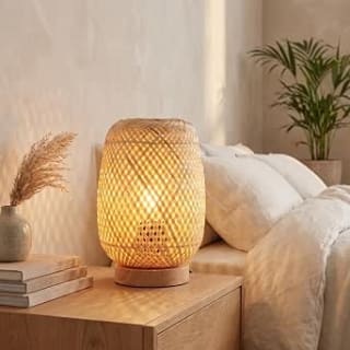 BARCELONA LED Lámpara de Mesa de Mimbre y Madera "Ruka" por 14.99€