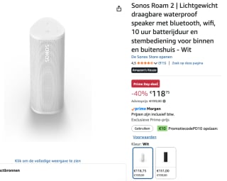 Sonos Roam 2 voor €118,75 bij Amazon