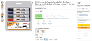 BIC Marcadores para pizarrón 4 piezas + 1 borrador por $48 en Amazon